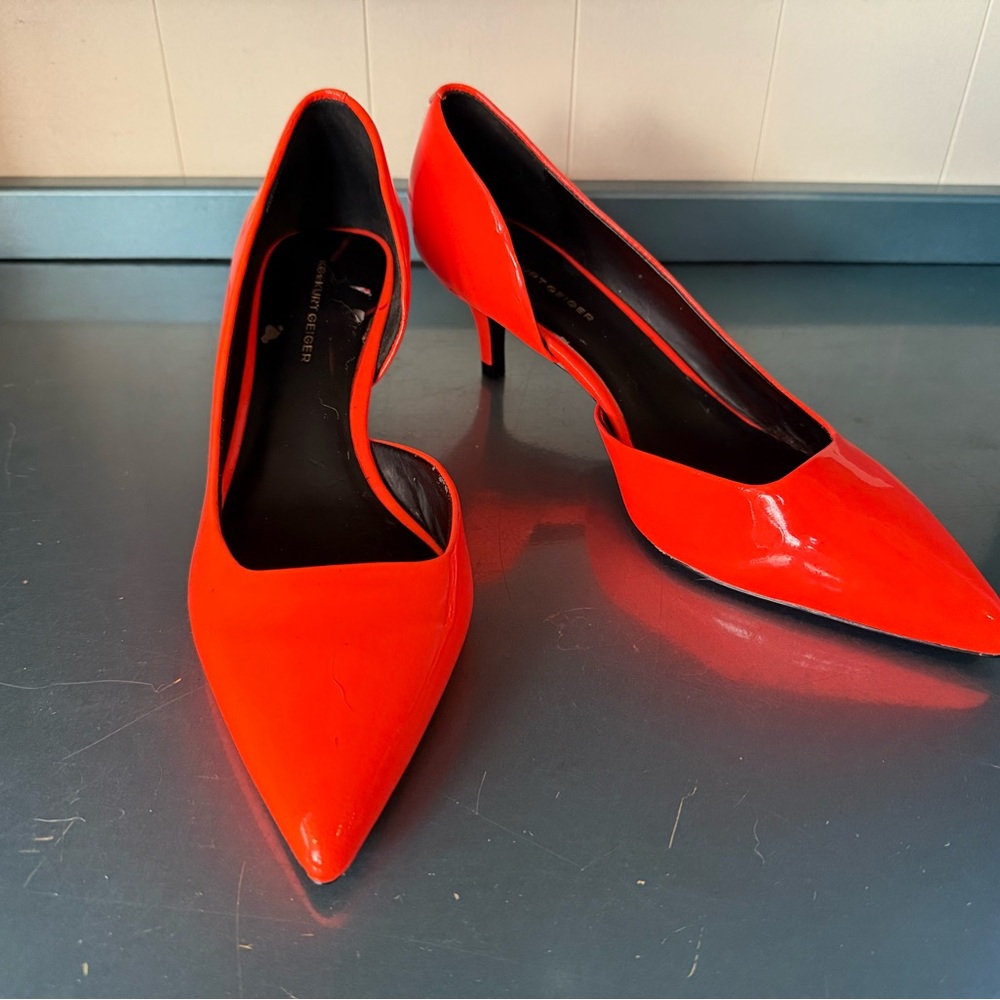 KG Kurt Geiger Neon Orange D’orsay Kitten Heels